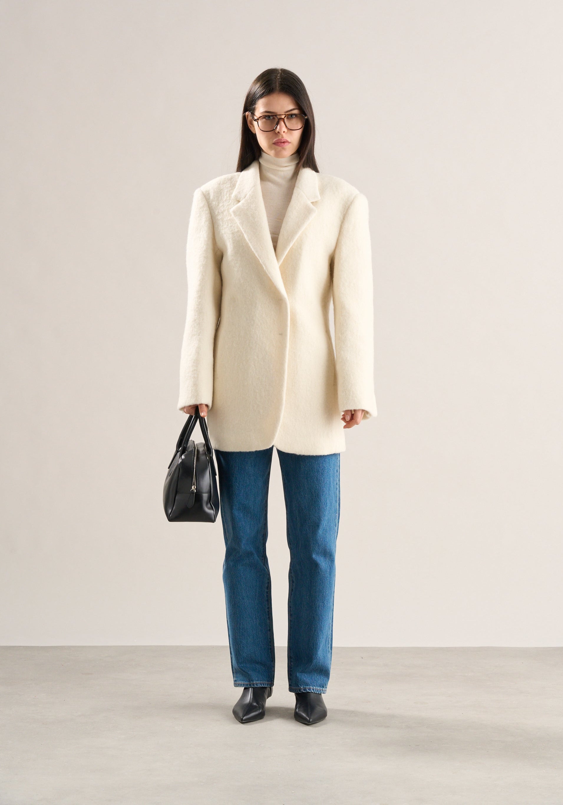 Marlo Belted Brushed Wool Blazer Chantilly