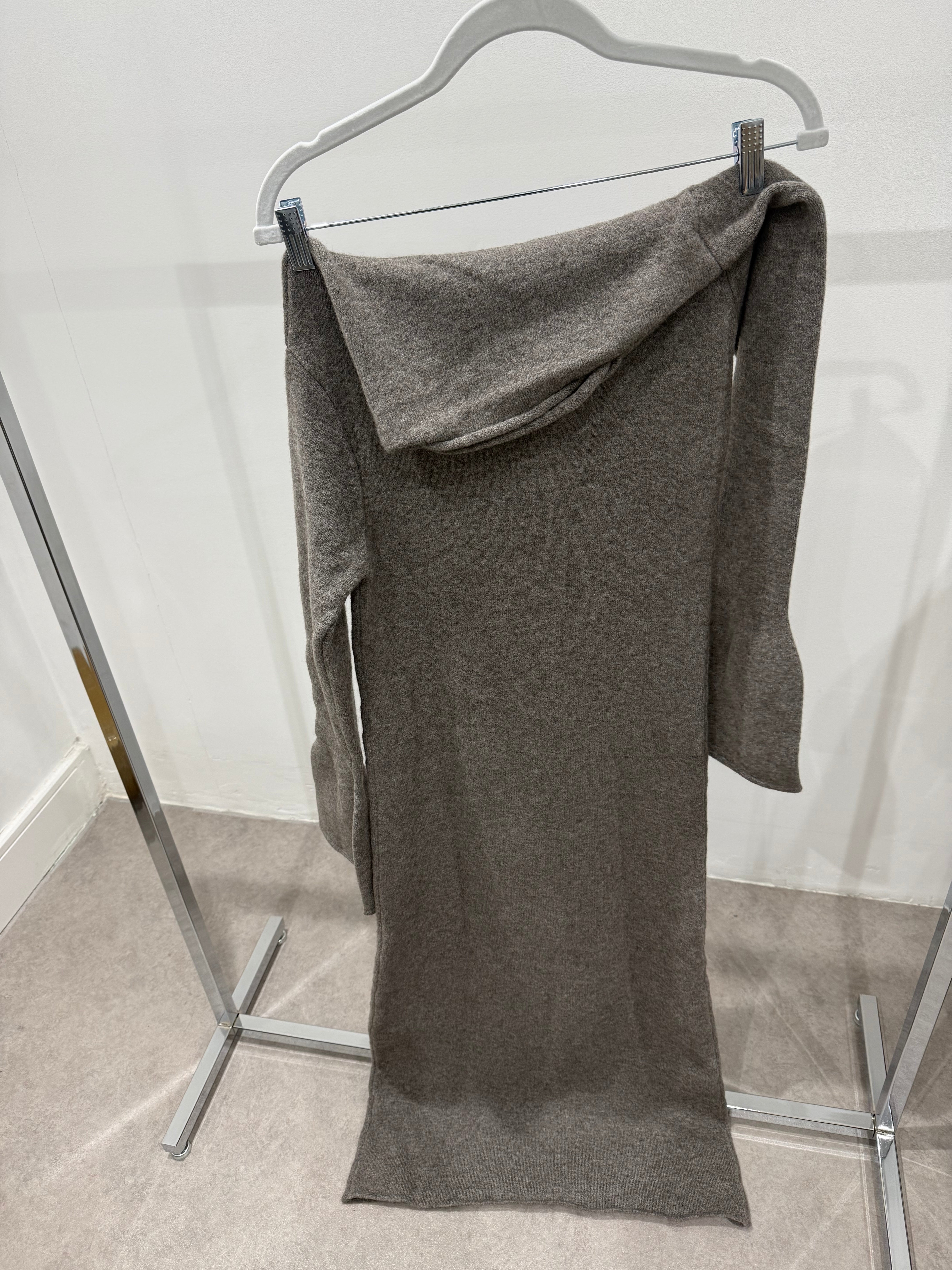 Asymmetrical Neck Wool Dress Taupe