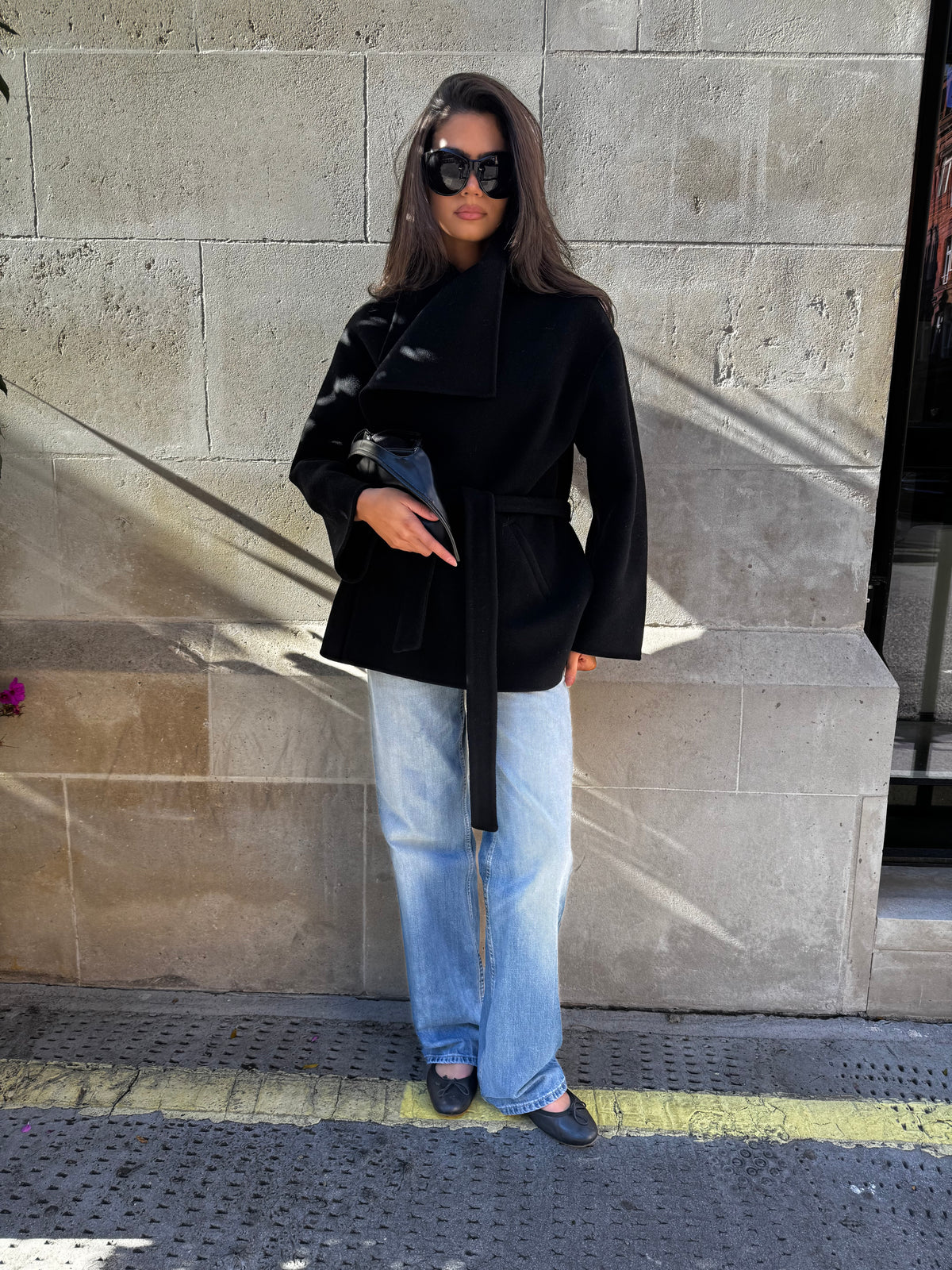Leesa Cashmere Blend Wrap Jacket Onyx