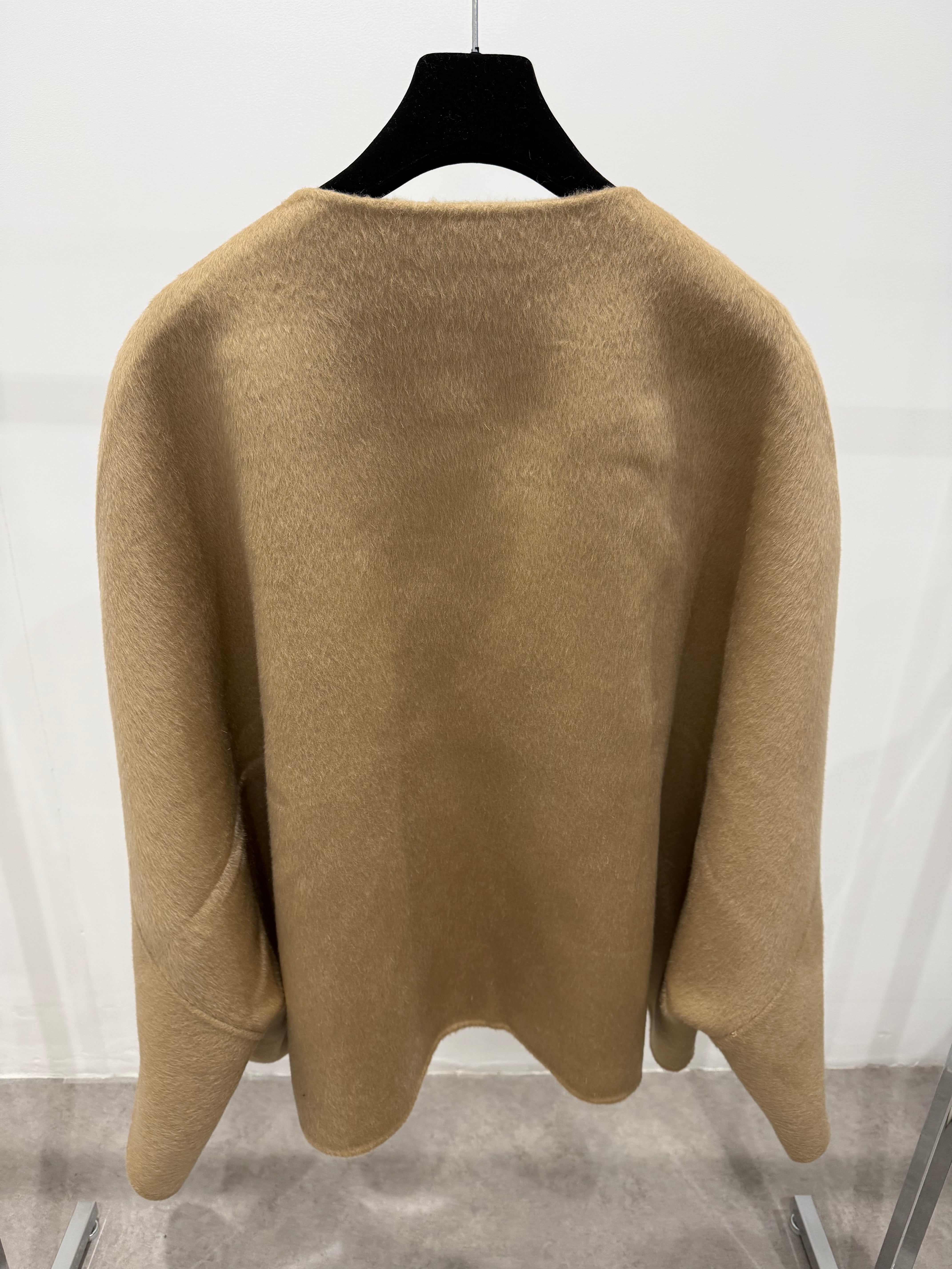 Wool Cropped Cape Jacket Camel