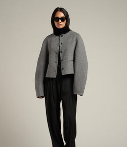 Esme Wool Collarless Cropped Jacket Grey Melange