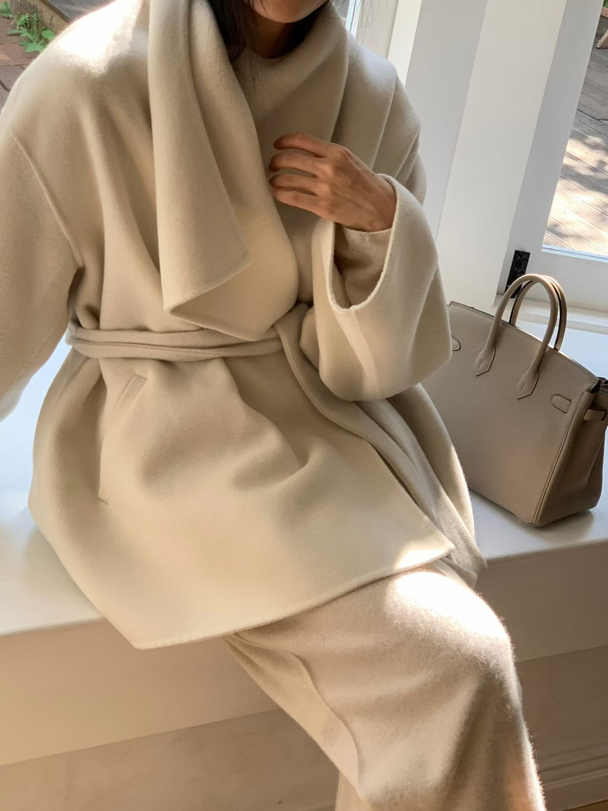 Leesa Cashmere Blend Wrap Jacket Chantilly