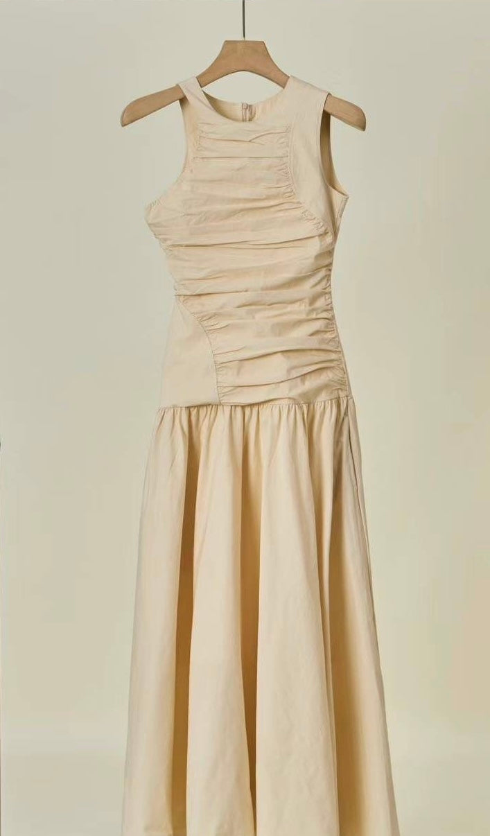 Azura Ruched Drop Waist Cotton Blend Dress Butter Yellow