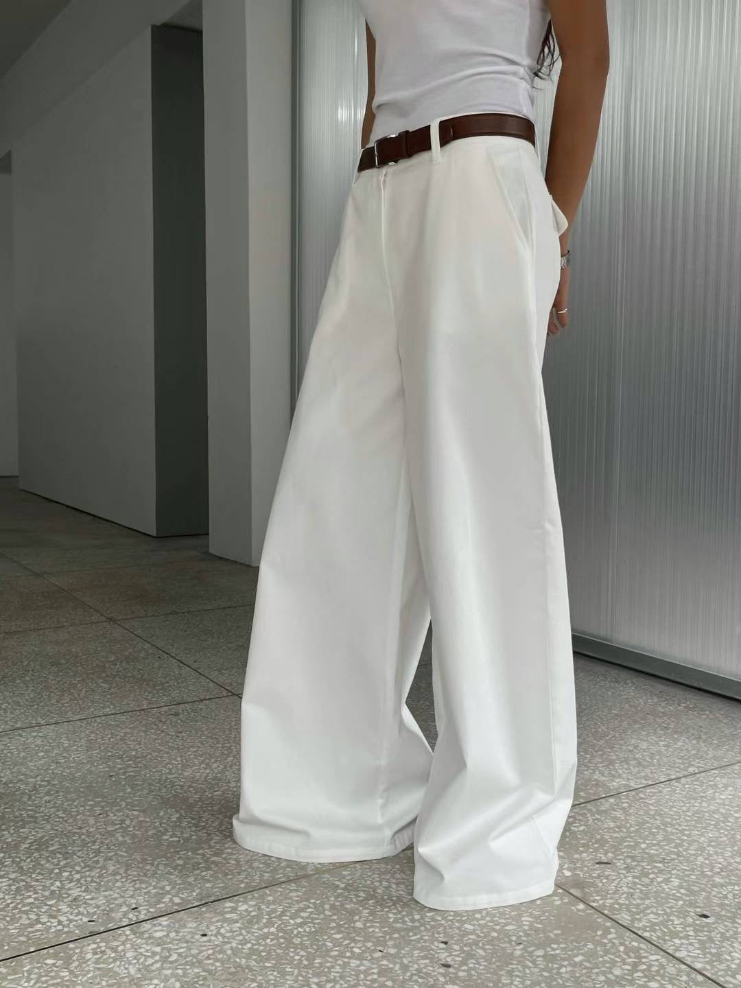 Dagni Floor Puddling Trousers White