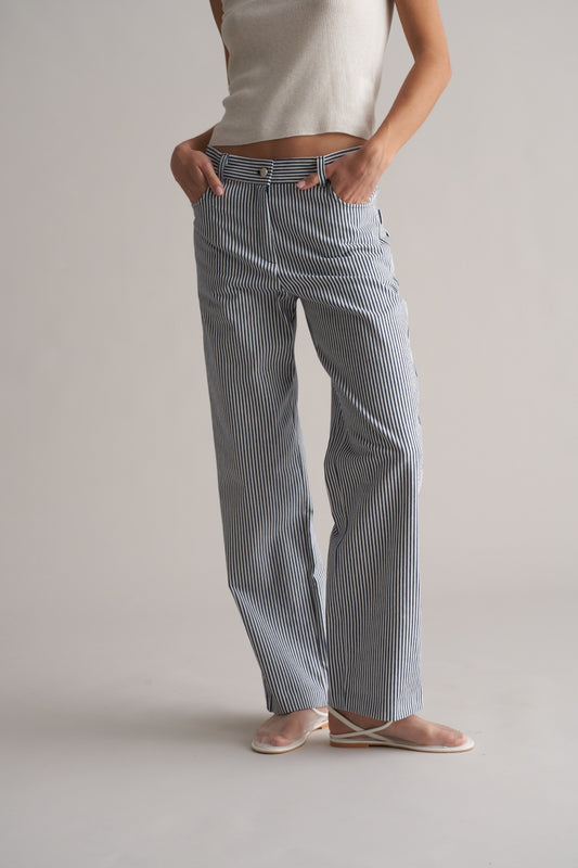 Bianco Cotton Striped Trousers Navy/White