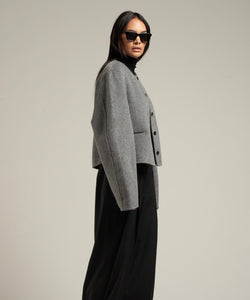 Esme Wool Collarless Cropped Jacket Grey Melange