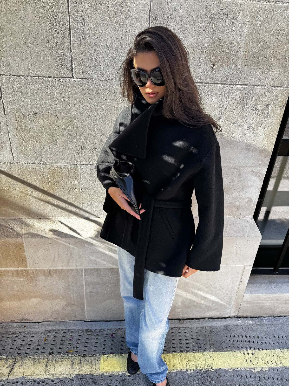 Leesa Cashmere Blend Wrap Jacket Onyx