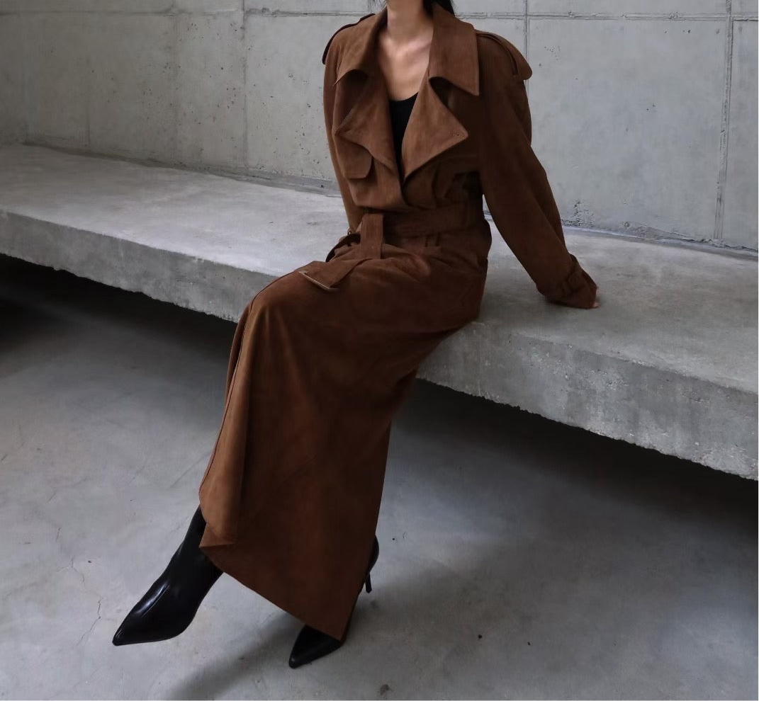 Rhys Faux Suede Cropped Trench Cognac