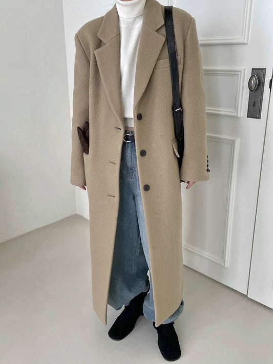 Darin Single Breasted Brushed Wool Coat Biscuit