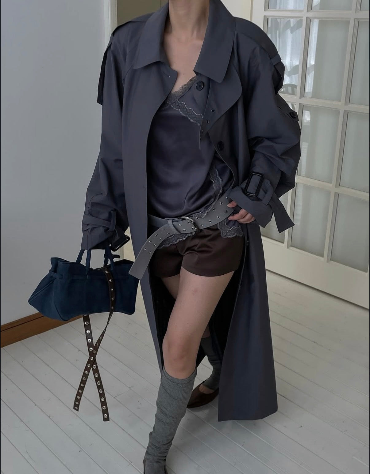 Yvet Double Breasted Trench Coat Ash