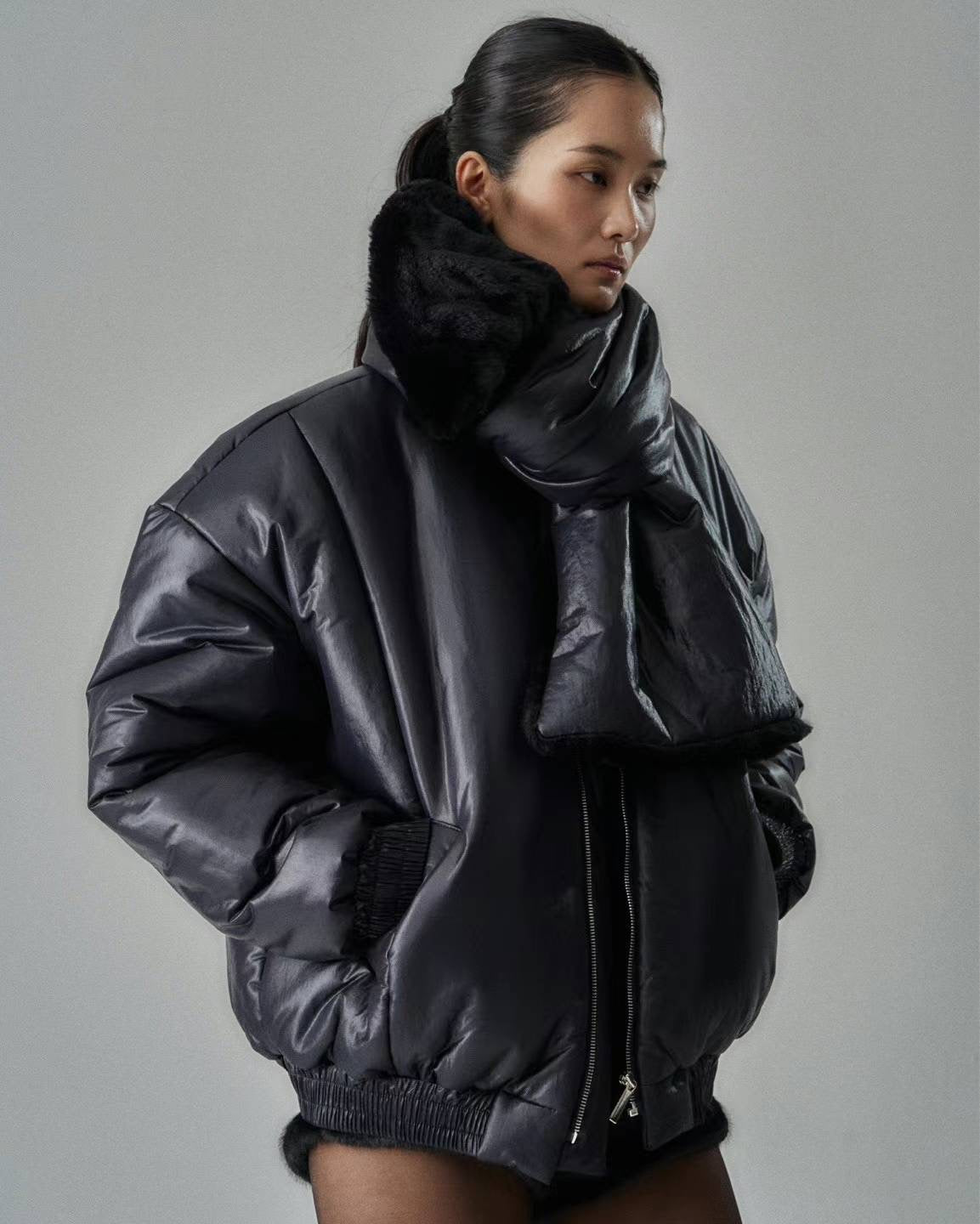 Zante Fur Lined Puffer with Muffler Onyx