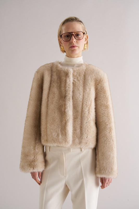 Misa Faux Fur Jacket Smoked Crema