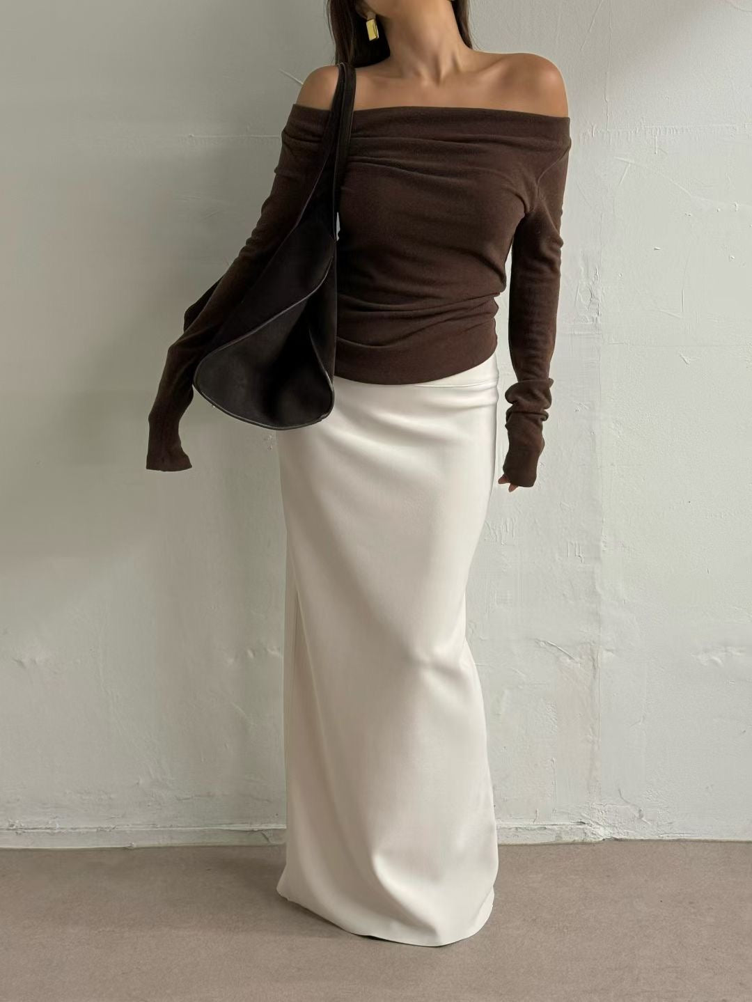 Zax Crepe Longline Skirt Ivory