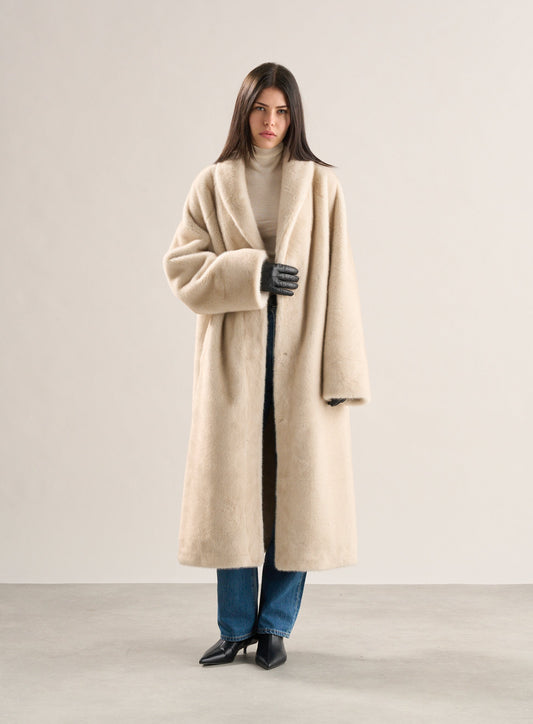 Cloe Faux Fur Scarf Coat Alabaster