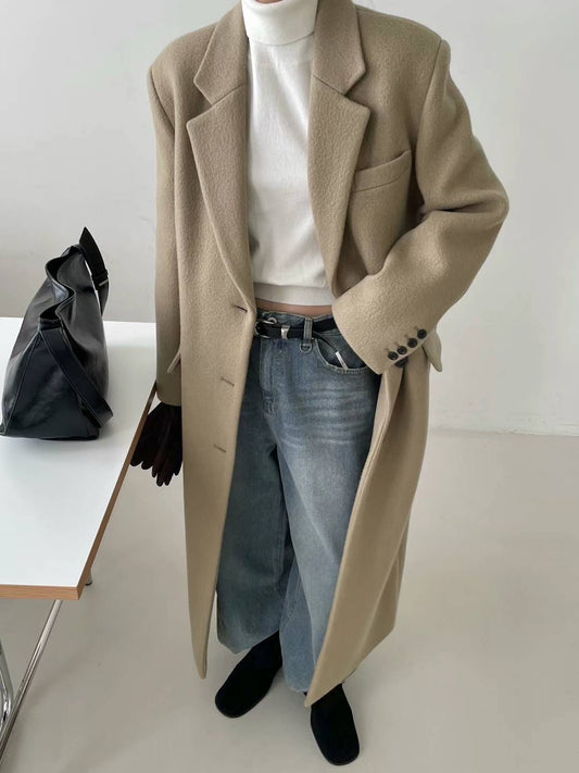 Darin Single Breasted Brushed Wool Coat Biscuit