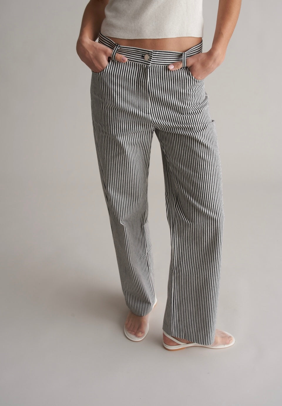 Bianco Cotton Striped Trousers Black/White