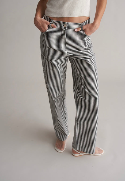 Bianco Cotton Striped Trousers Black/White
