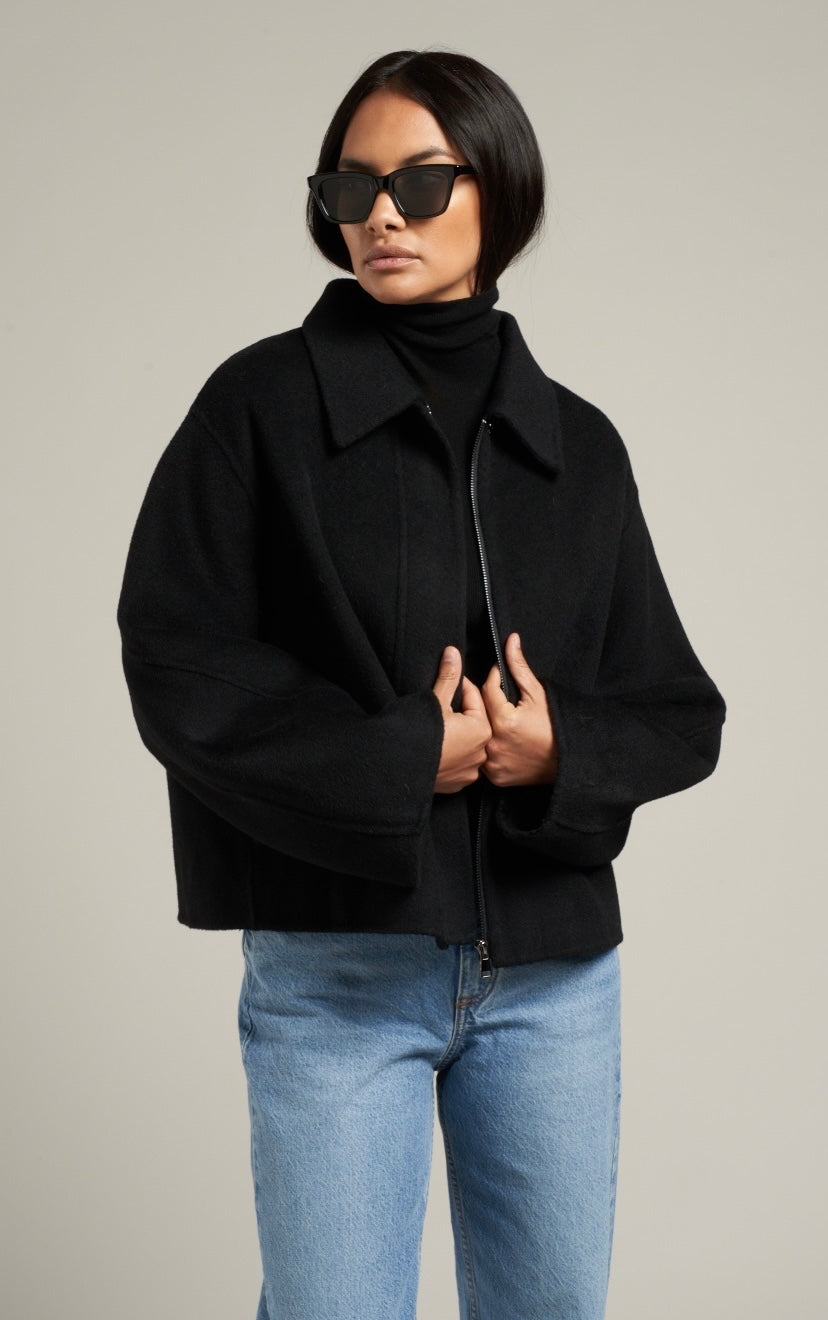 Cari Wool Collared Bomber Black
