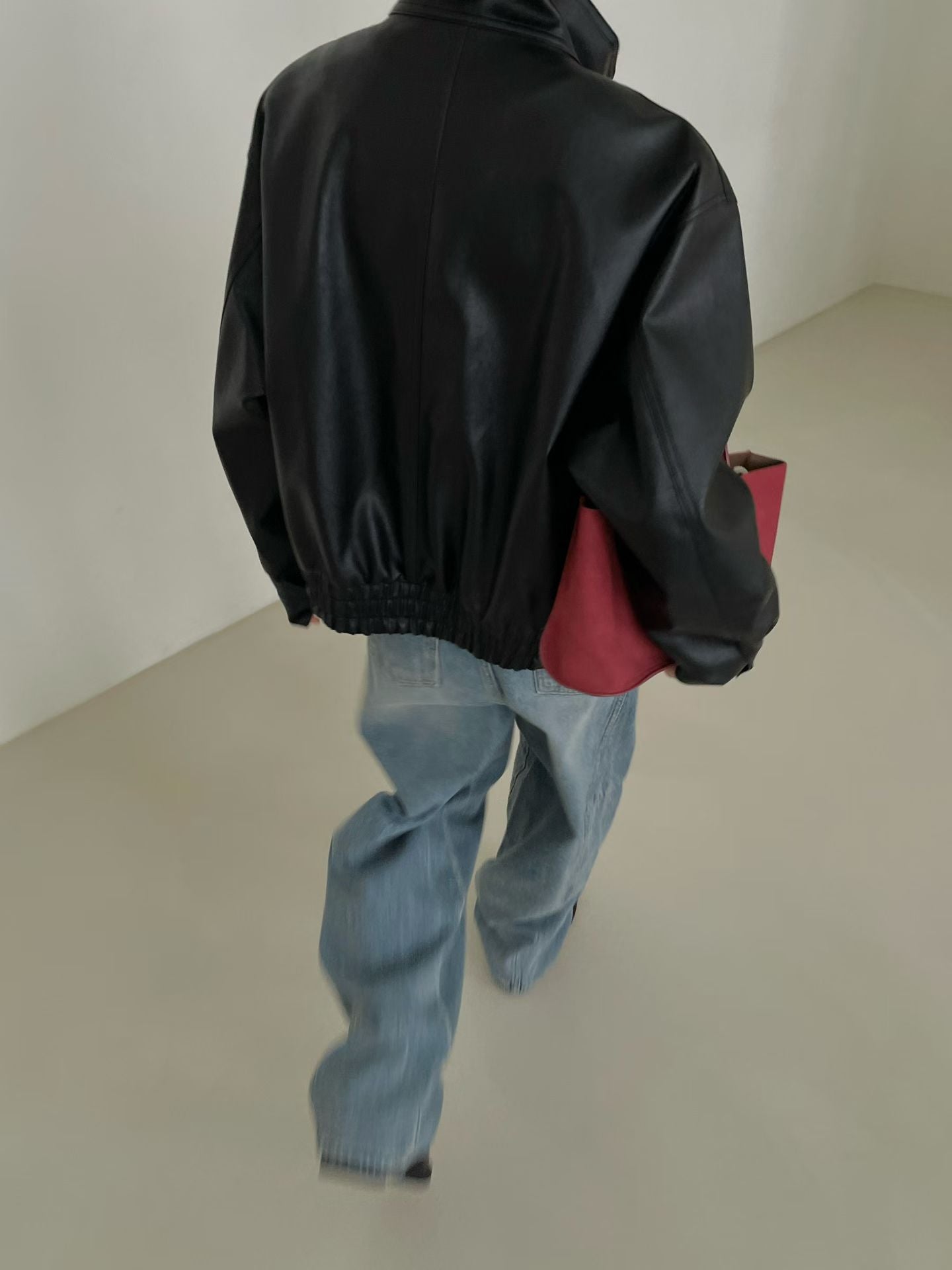 Deia Faux Leather Bomber Jacket Onyx