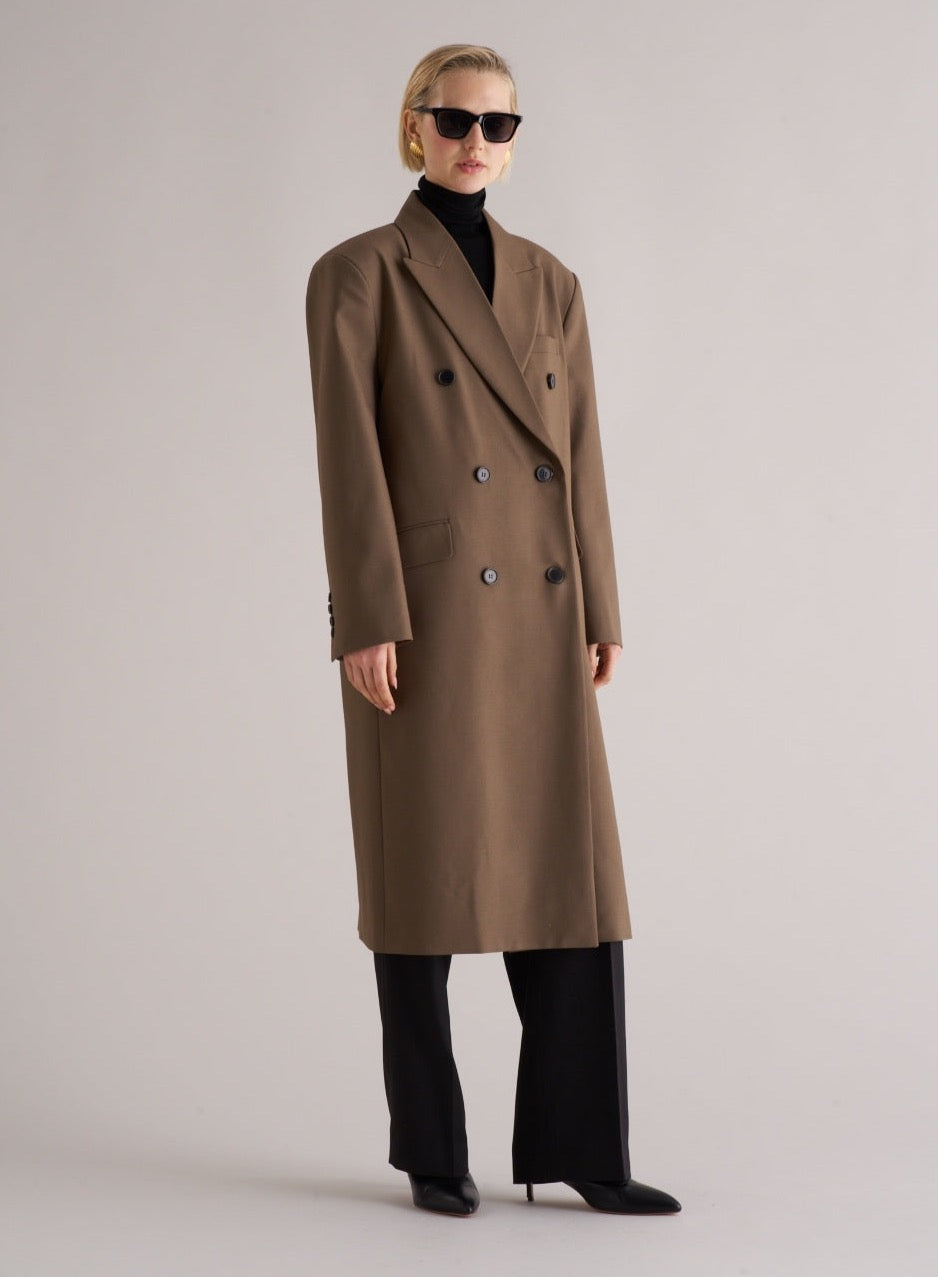 Long Wool Blend Overcoat Brown