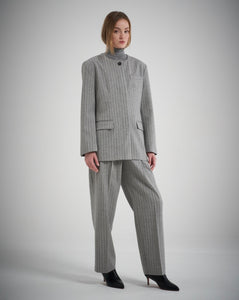 Gal Wool Pintuck Trouser Grey Pinstripe