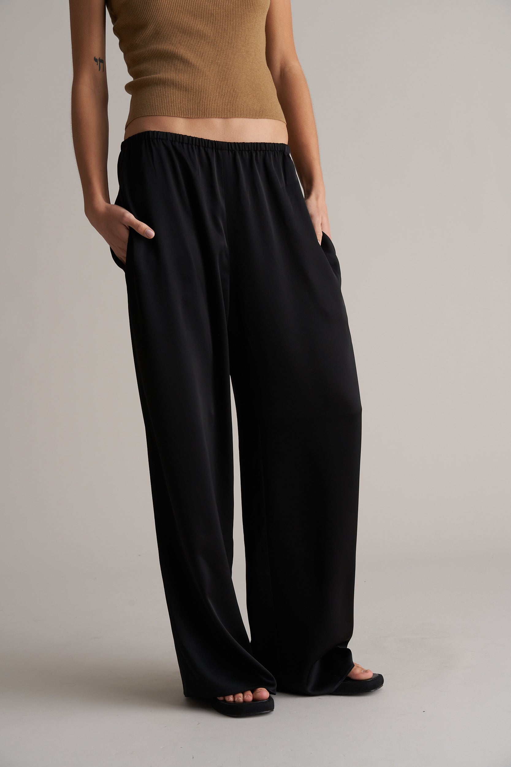 Zax Silky Wide Leg Pants Onyx