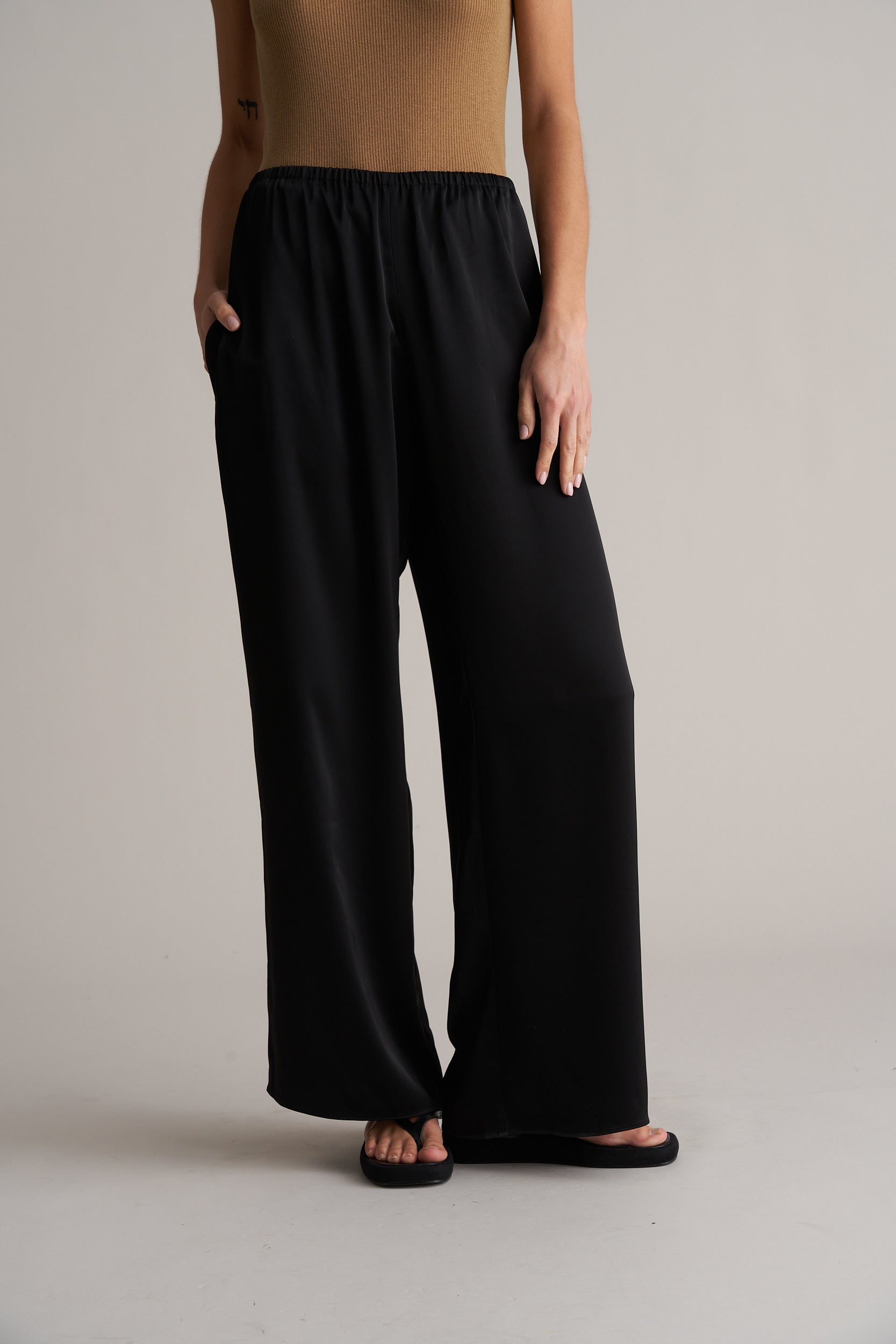 Zax Silky Wide Leg Pants Onyx
