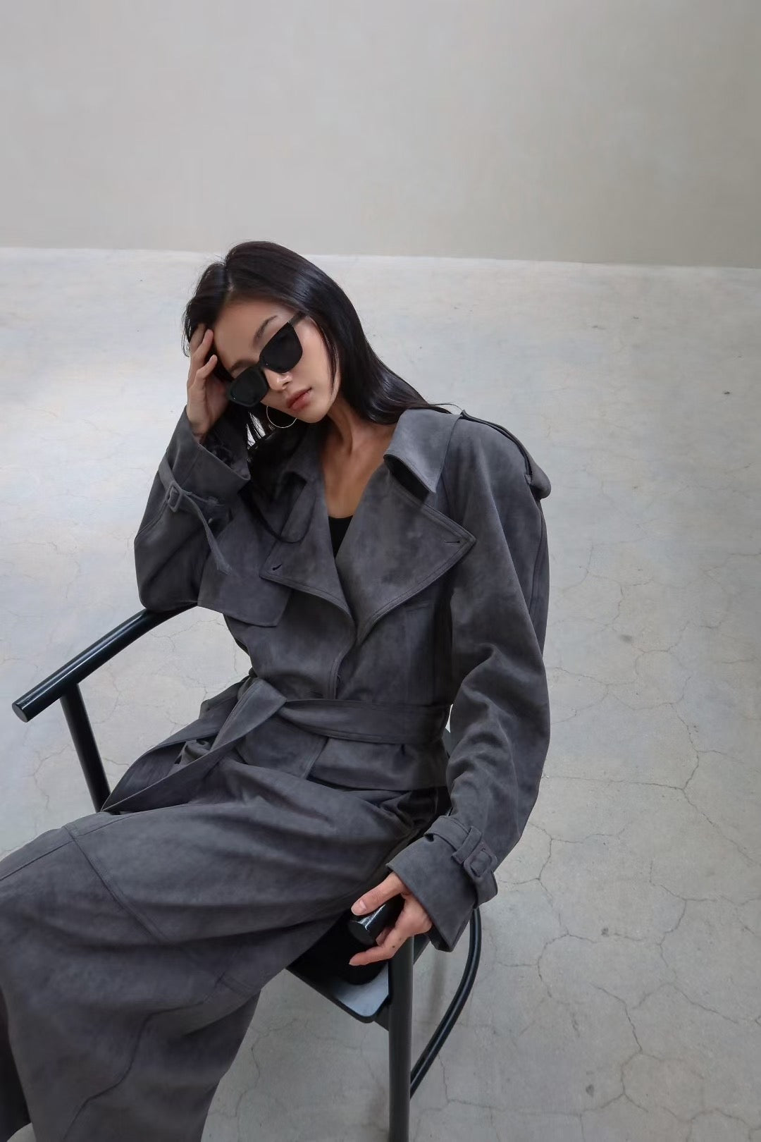 Rhys Faux Suede Cropped Trench Steel