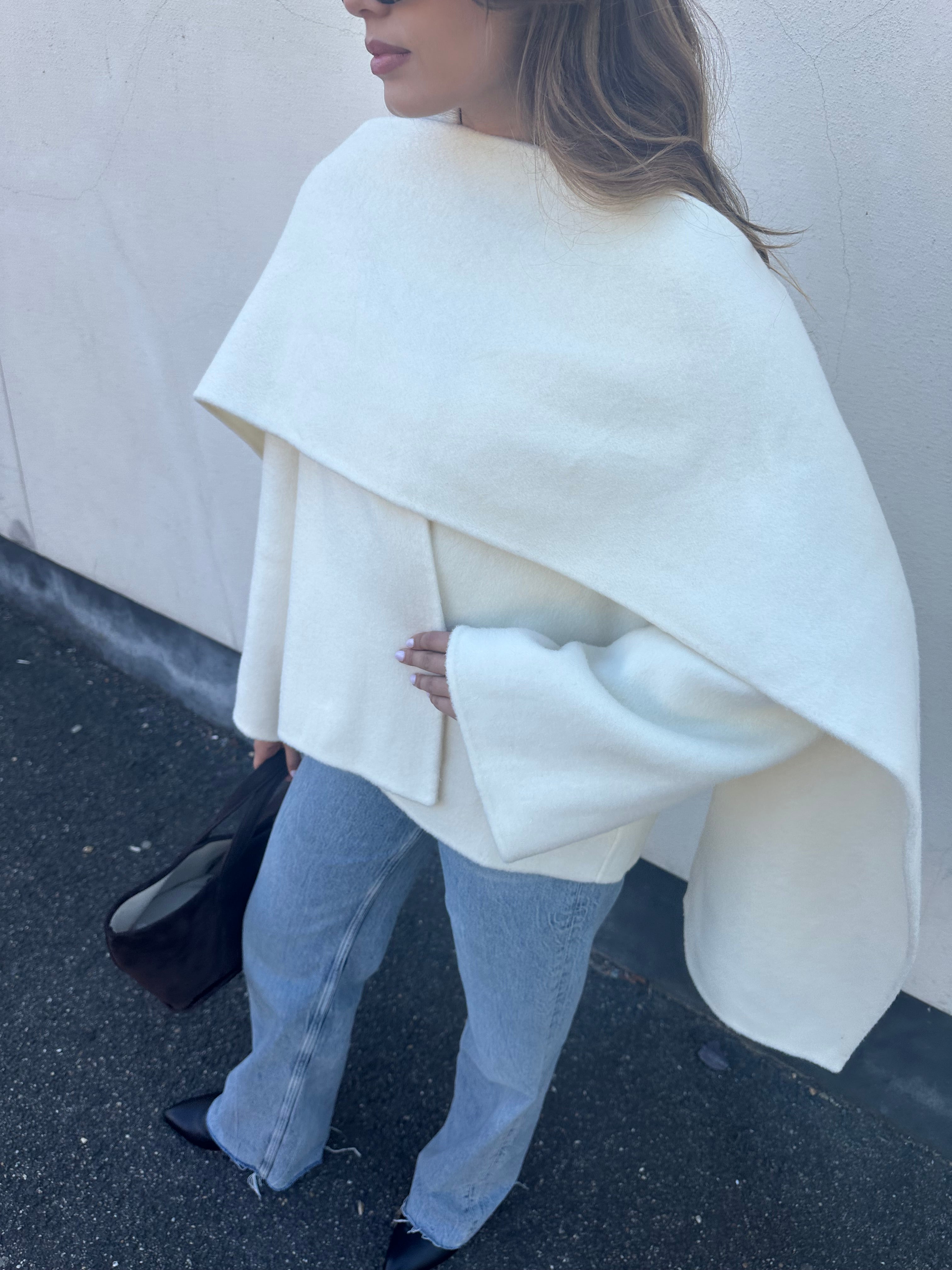 Tala Silk Alpaca Jacket with Scarf Ivory