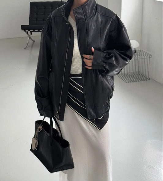 Kendal Faux Leather Bomber Jacket Black
