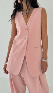 Agata Cotton Linen Blend Vest Pink