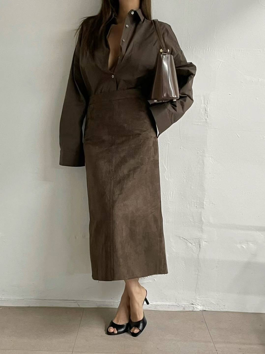 Indra Faux Suede Skirt Chocolate