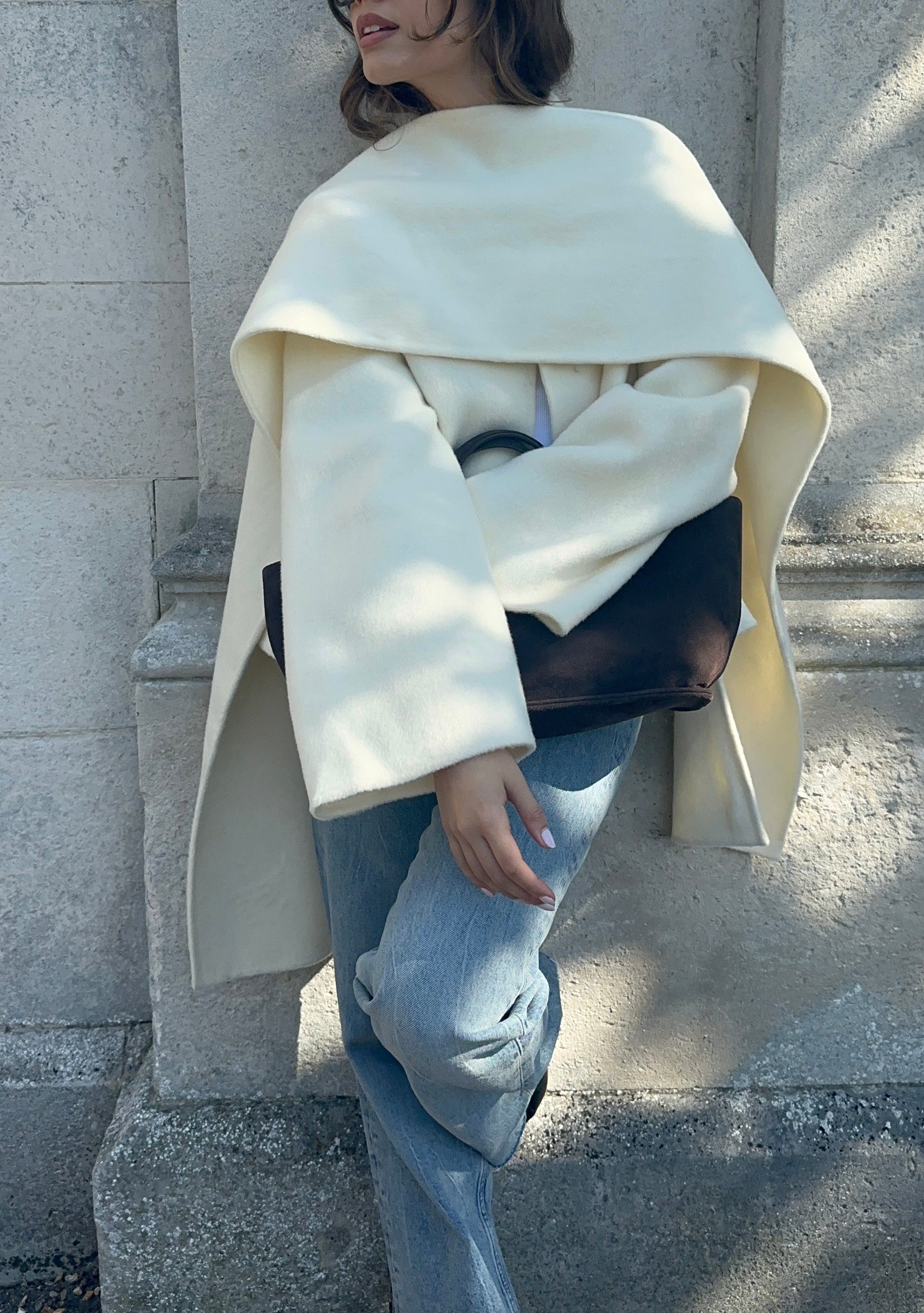 Tala Silk Alpaca Jacket with Scarf Ivory