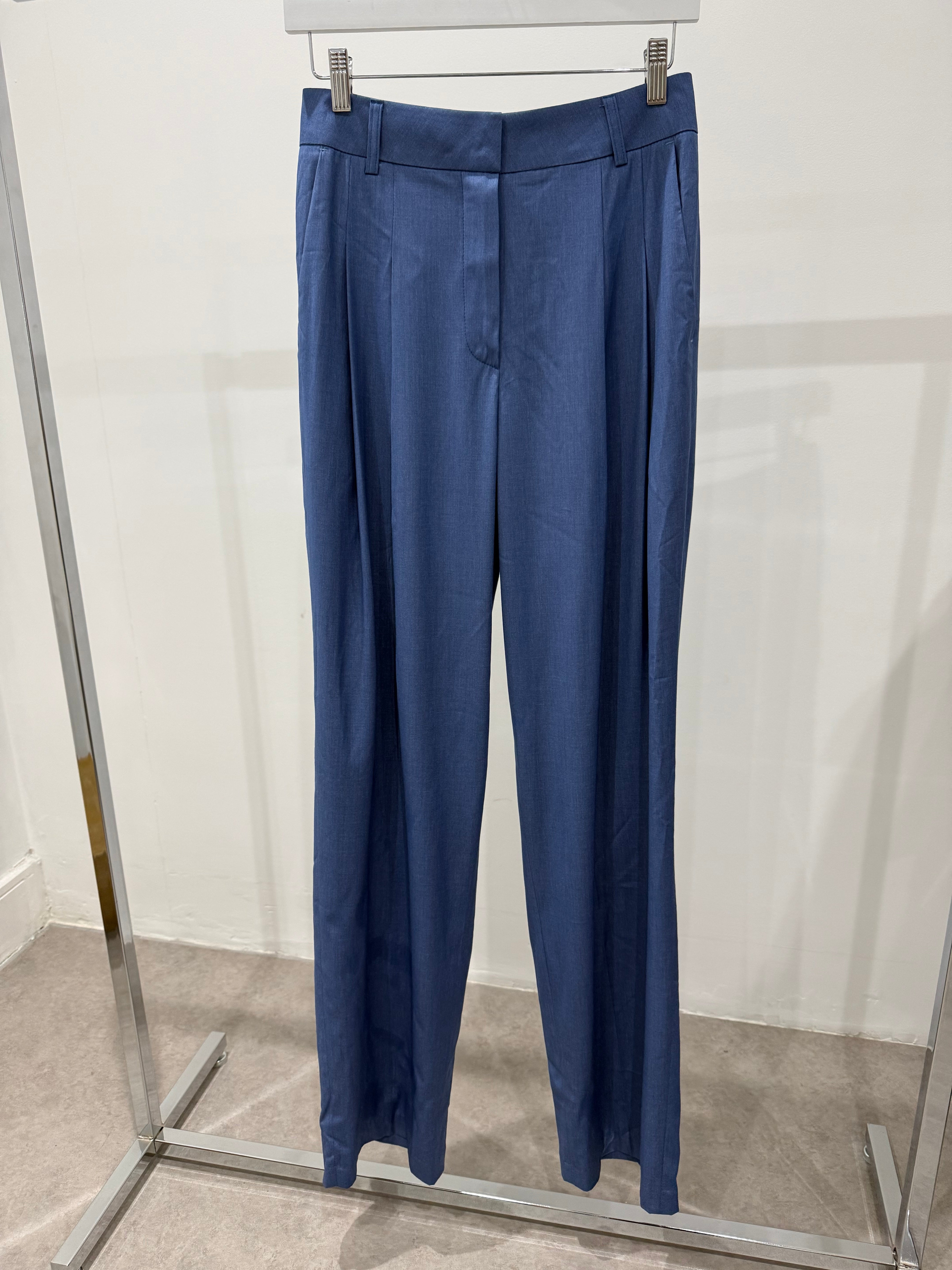 Tencel Blend Pintuck Trousers Denim Blue