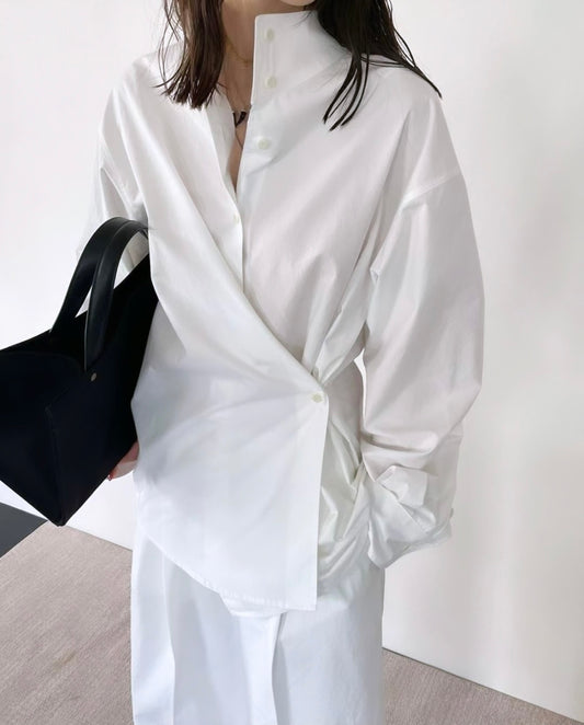 Taeis Asymmetrical Poplin Shirt Optic White