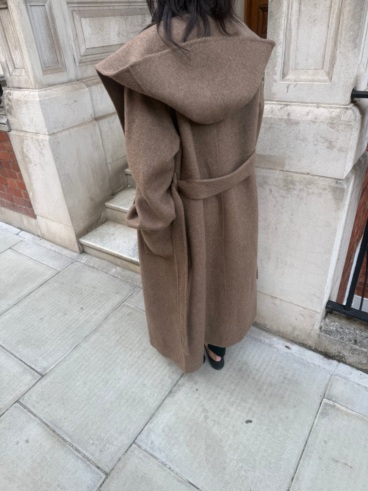 Amel Brushed Wool Hood Coat Mink Brown