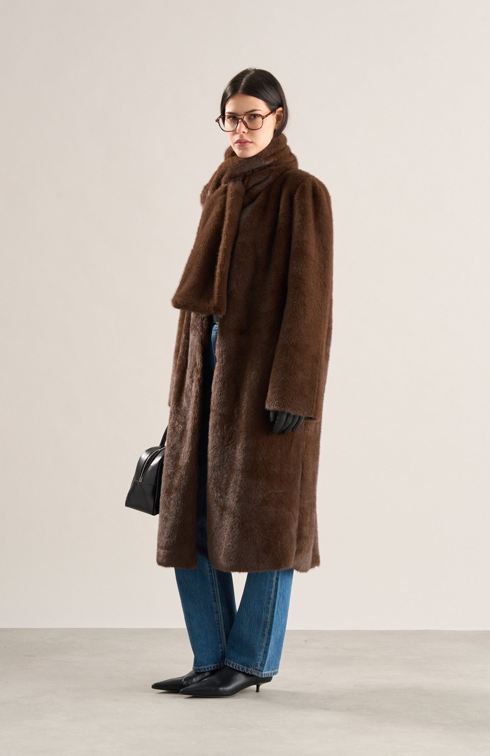 Lia Faux Fur Scarf Coat Chestnut