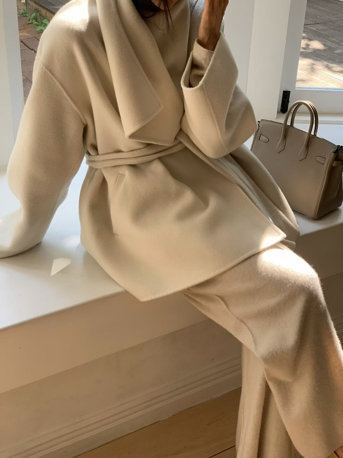 Leesa Cashmere Blend Wrap Jacket Chantilly