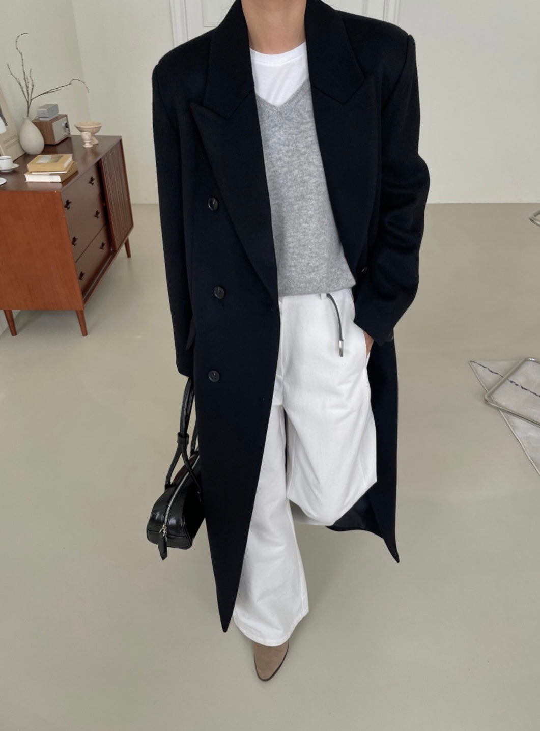 Banie Wool Boyfriend Coat Onyx