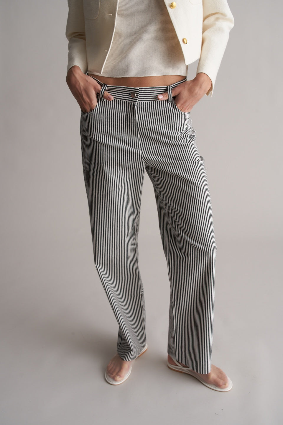Bianco Cotton Striped Trousers Black/White