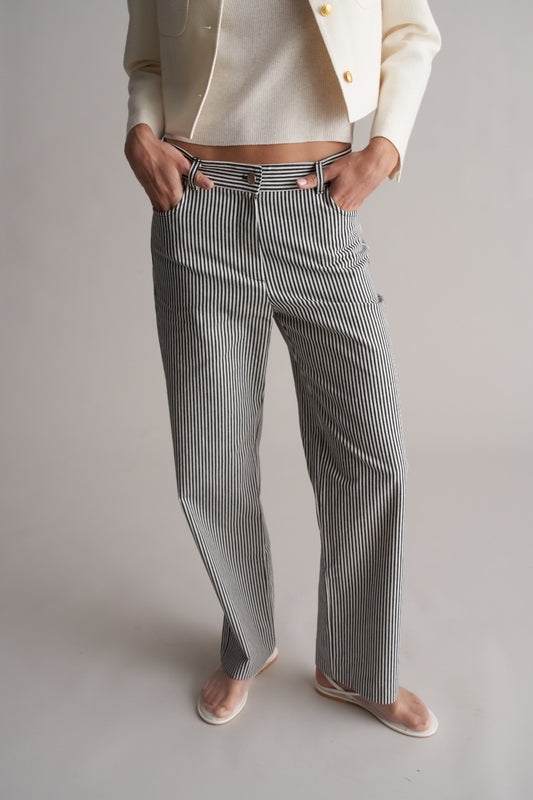 Bianco Cotton Striped Trousers Black/White