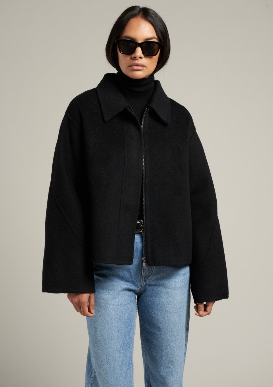 Cari Wool Collared Bomber Black