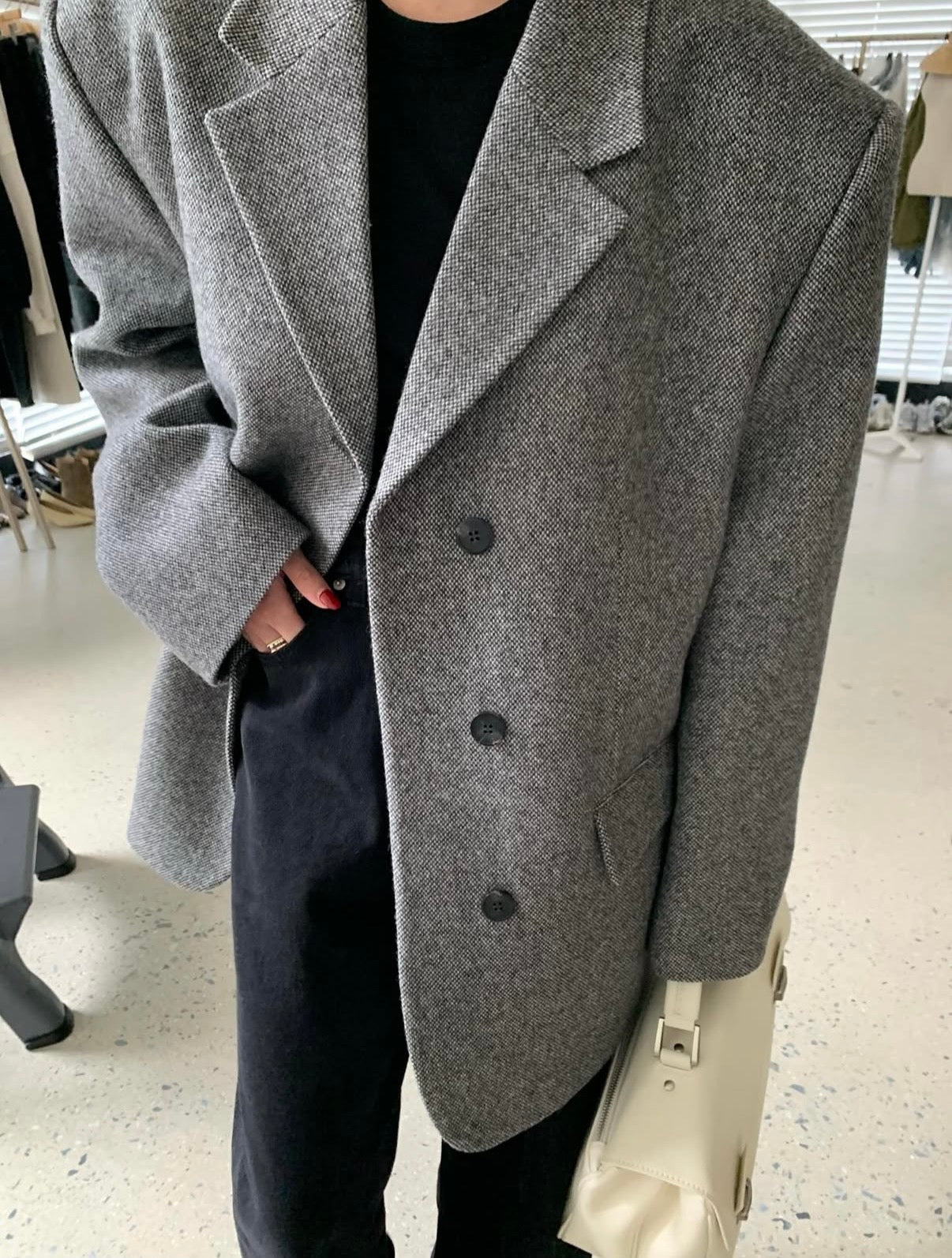 Hilde Wool Tweed Blazer Grey