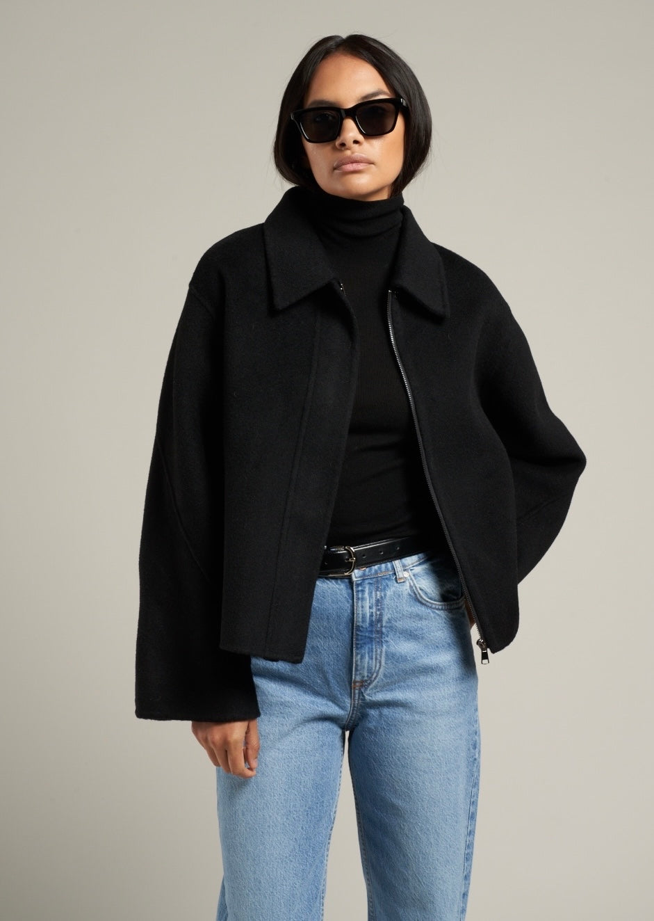 Cari Wool Collared Bomber Black