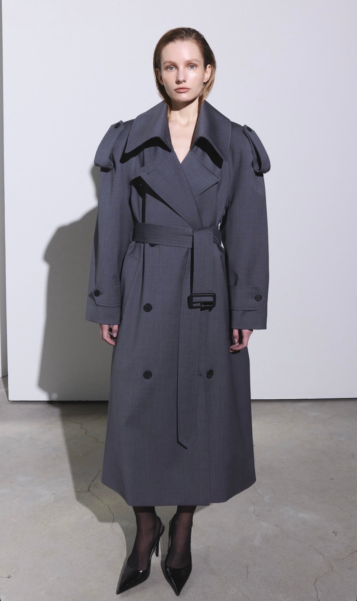 Moka Double Wool Trench Coat Charcoal