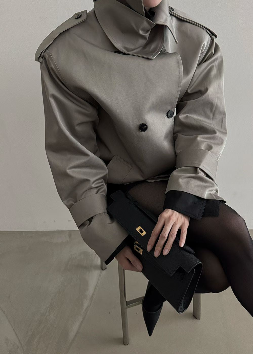 Drop Belt Short Trench Coat Stone