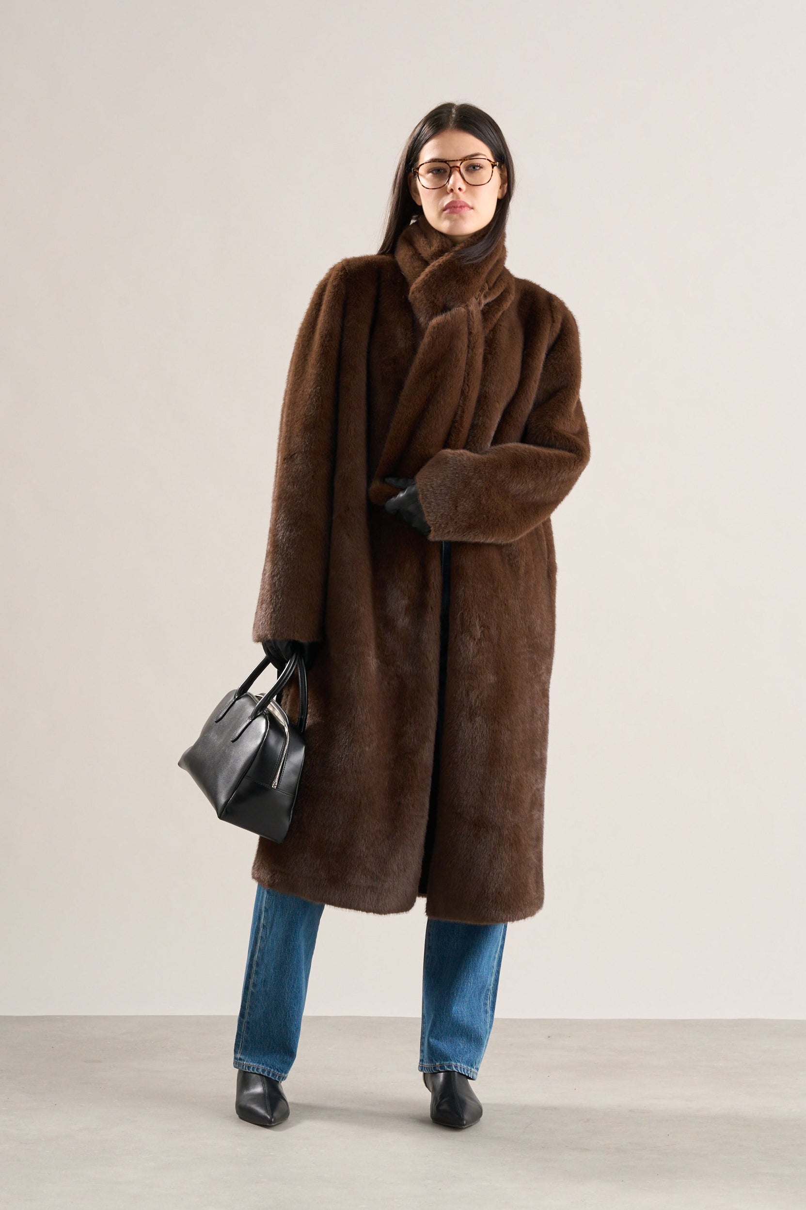 Lia Faux Fur Scarf Coat Chestnut