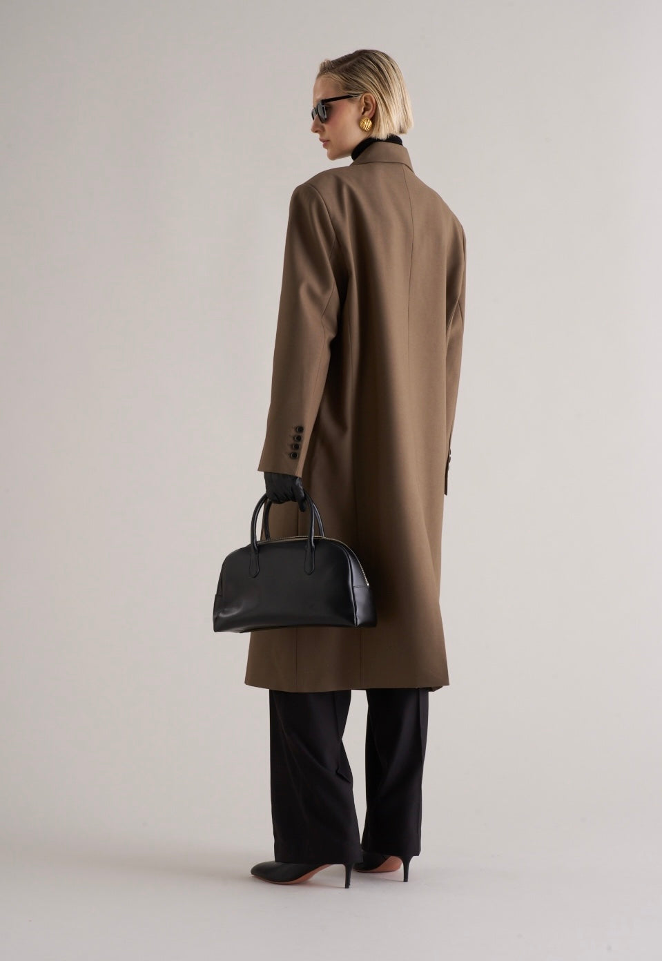 Long Wool Blend Overcoat Brown