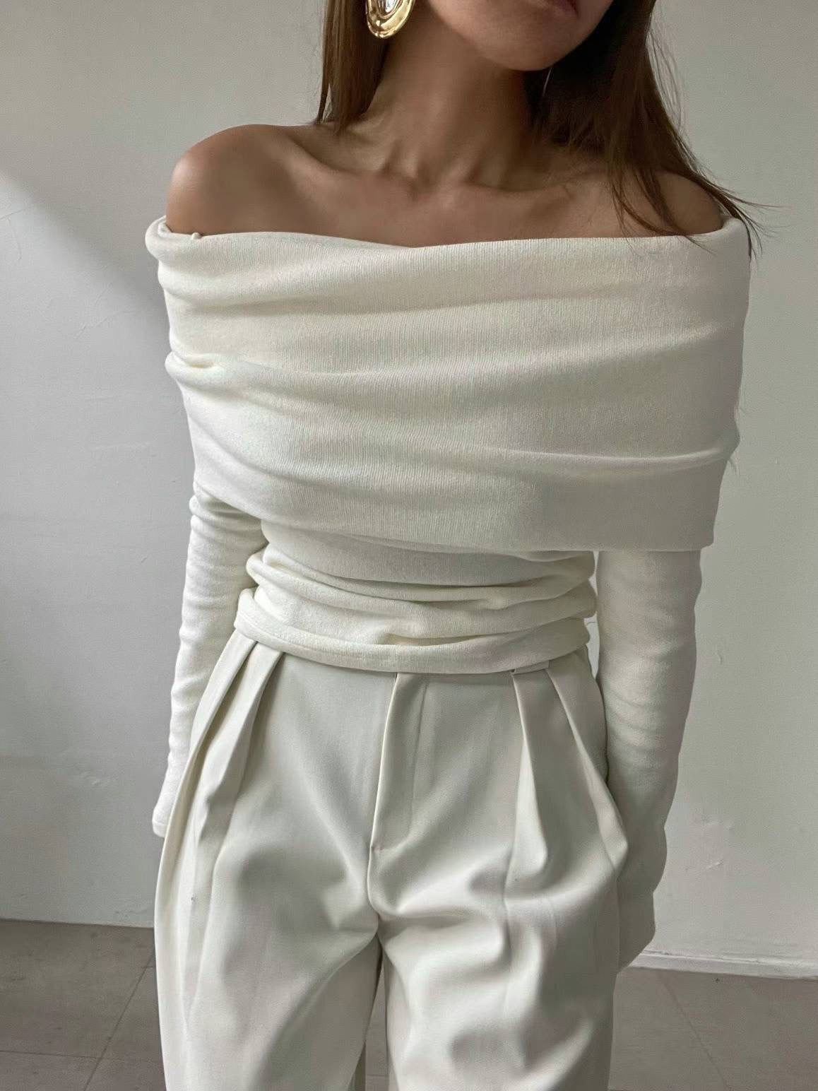 Veni Off Shoulder Knit Top Milk