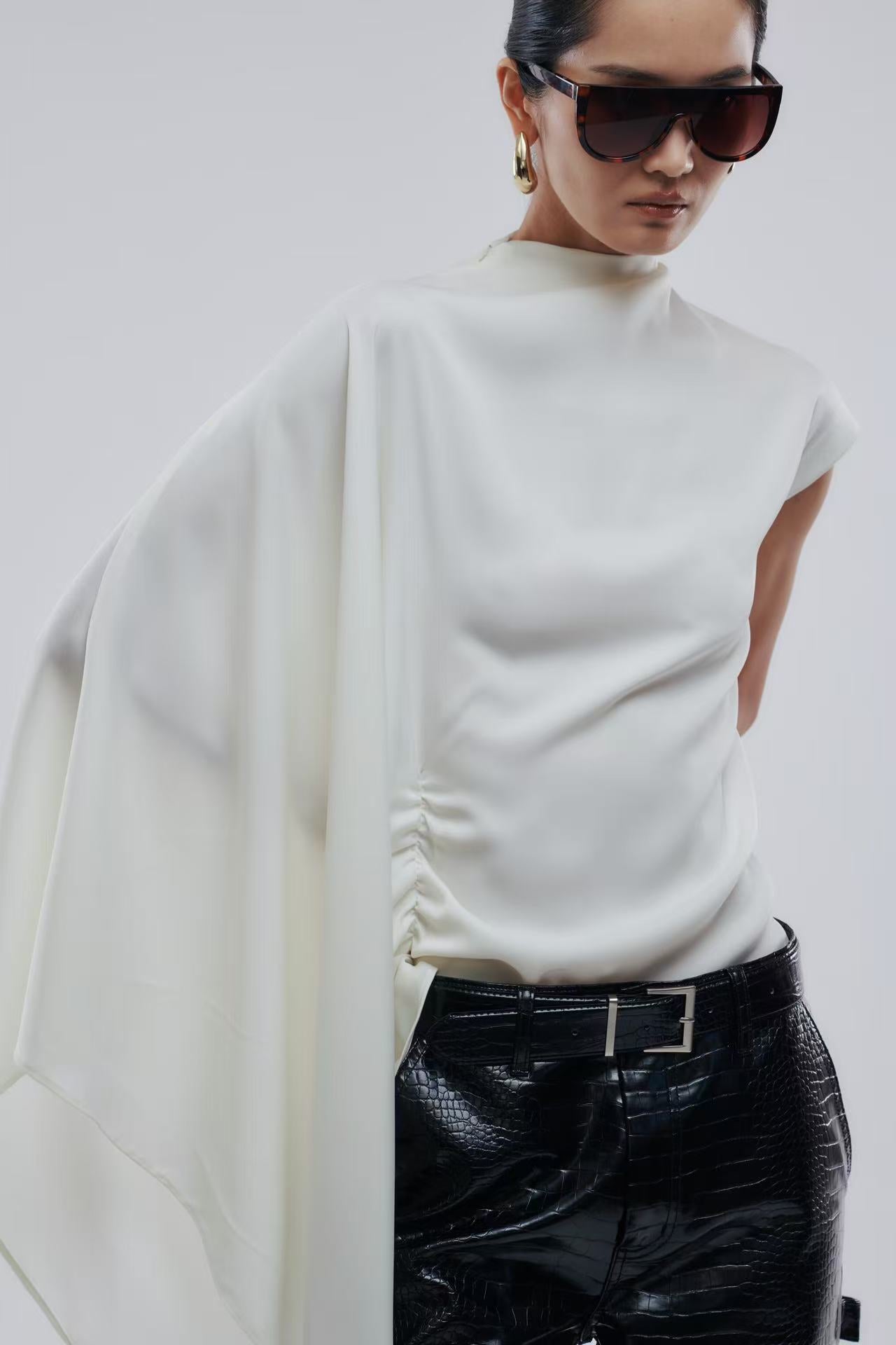 Ziva Asymmetrical Drape Top Ivory